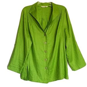 NWOT Green linen 3/4 sleeve classic top size 1X